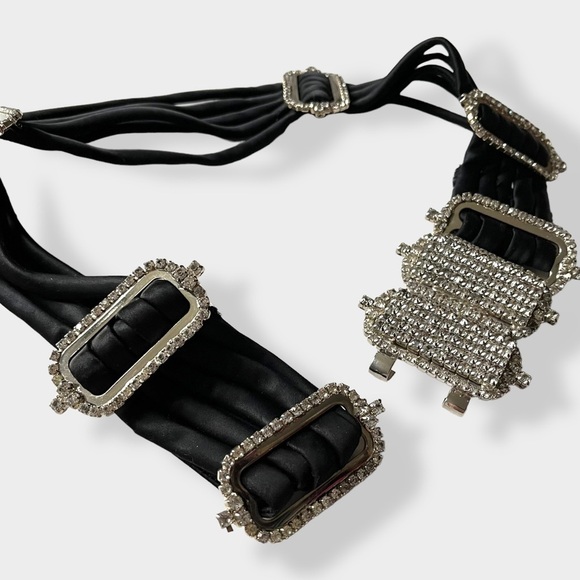 William deLillo Vintage 70s Satin Rhinestone Belt Statement Designer Couture - Picture 9 of 14